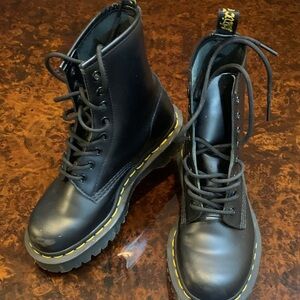 Dr. Martens Black Moto Boots with Yellow Accents